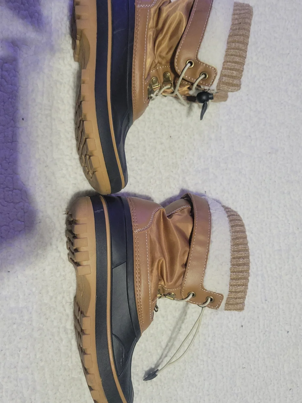Kids Tan and Black Insulated Winter Boots with Sherpa Cuff